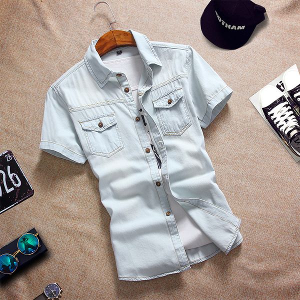 2020 brand clothing men's summer slim fit pure cotton short sleeve shirts/male lapel casual denim shirt/plus size s-3xl, White;black
2020 brand clothing men's summer slim fit pure cotton short sleeve shirts/male lapel casual denim shirt/plus size s-3xl, White;black