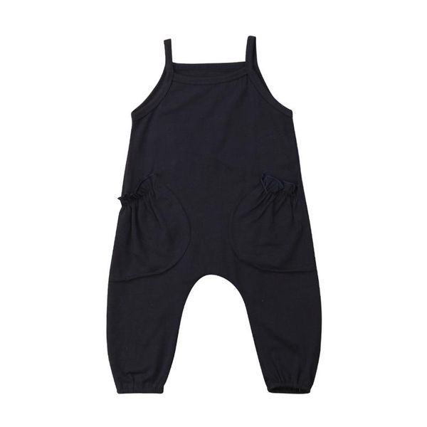 cute newborn baby girls vest romper pocket jumpsuit clothes outfits summer baby clothing, Blue