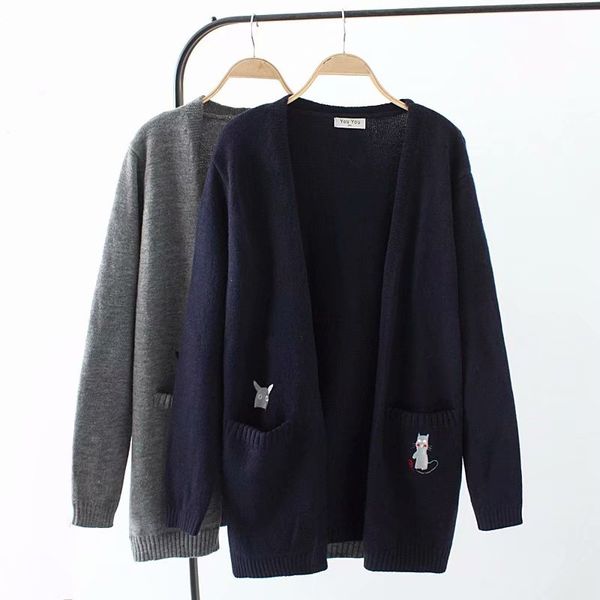 plus size embroidered pockets knitted wool women cardigan coat 2018 autumn gray & dark blue ladies sweater female knitwear coat, White
plus size embroidered pockets knitted wool women cardigan coat 2018 autumn gray & dark blue ladies sweater female knitwear coat, White