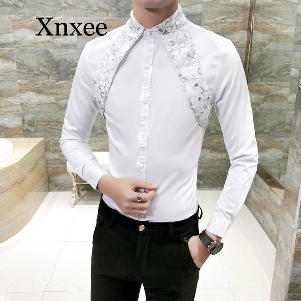 sequined lace strap tuxedo shirt men black white fashion brand slim fit party prom dress shirts long sleeve casual work shirt, White;black
sequined lace strap tuxedo shirt men black white fashion brand slim fit party prom dress shirts long sleeve casual work shirt, White;black