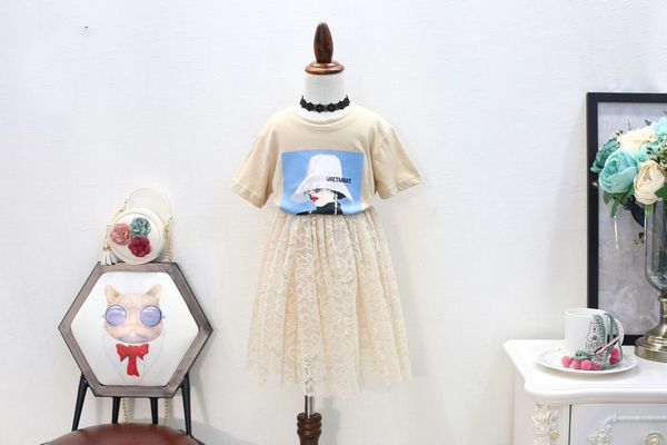 2018 new summer item girl clothing set including print t-shirt+lace skirt 2pcs per set, White
2018 new summer item girl clothing set including print t-shirt+lace skirt 2pcs per set, White
