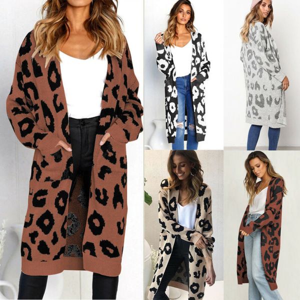new autumn winter ladies women's long sleeve o neck pockets leopard print cardigan coat knitted casual sweater long coat, White
new autumn winter ladies women's long sleeve o neck pockets leopard print cardigan coat knitted casual sweater long coat, White