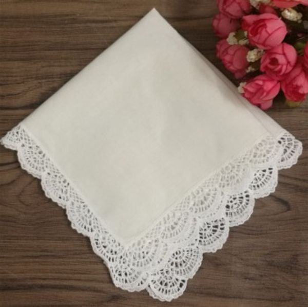 

home textil 12pcs fashion wedding bridal handkerchiefs ivory cotton hankie with white embroidered crochet lace edges vintage hanky 12"x
