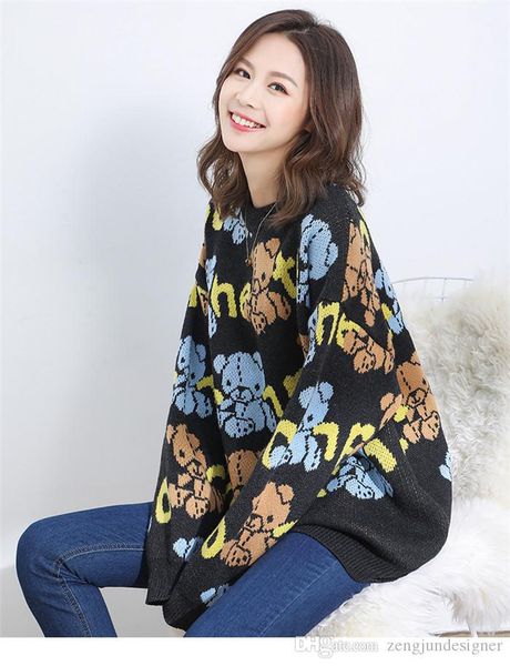 womens autumn desinger sweaters long sleeve crew neck bear print warm female clothing fashion style casual apparel, White;black
womens autumn desinger sweaters long sleeve crew neck bear print warm female clothing fashion style casual apparel, White;black