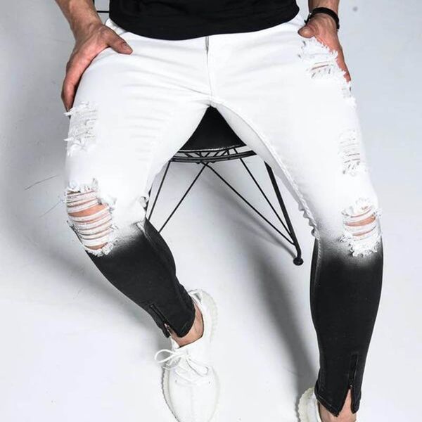 aprilmomo2020 european and american men's hole stretch elastic skinny jeans gradient color foot zipper trousers fashion popular, Black
aprilmomo2020 european and american men's hole stretch elastic skinny jeans gradient color foot zipper trousers fashion popular, Black
