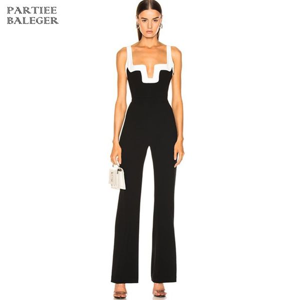 pb 2020 new chic white black color block v neck sleeveless backless celebrity party club bandage jumpsuit, Black;white
pb 2020 new chic white black color block v neck sleeveless backless celebrity party club bandage jumpsuit, Black;white