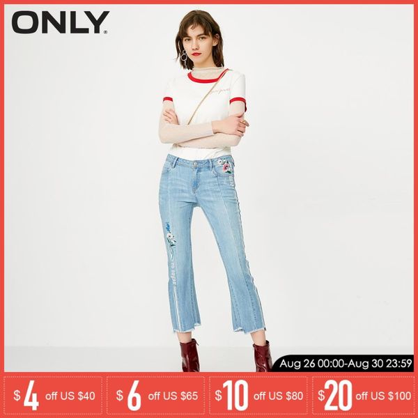Â only19 spring new embroidery low waist cropped flared jeans | 11816i504, Blue
 only19 spring new embroidery low waist cropped flared jeans | 11816i504, Blue
