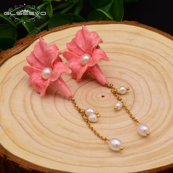 glseevo 925 sterling silver coral pink flower drop earrings for women natural pearl dangle chain piercing earrings new ge0006 cj191128, Golden
glseevo 925 sterling silver coral pink flower drop earrings for women natural pearl dangle chain piercing earrings new ge0006 cj191128, Golden