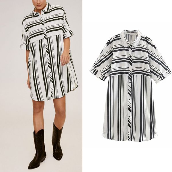 women dress 2020 striped print single button shirt dress short sleeve casual mini dresses female fashion vestidos mujer, Black;gray
women dress 2020 striped print single button shirt dress short sleeve casual mini dresses female fashion vestidos mujer, Black;gray