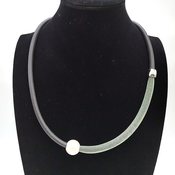 yd&ydbz 2019 simple necklace clothes accessory jewelry women fake pearl rubber necklaces green lace pipe collar handmade choker, Silver