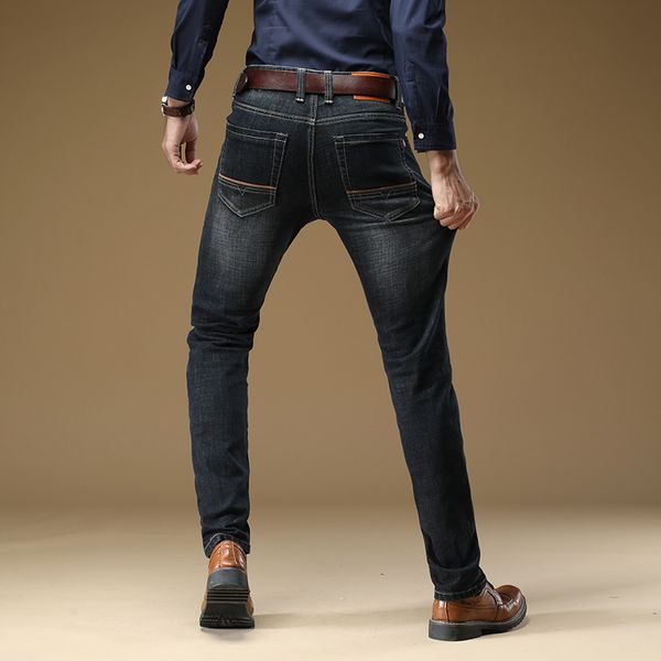 men's jeans autumn and winter stretch jeans men's straight business casual trousers slim feet pants, Blue