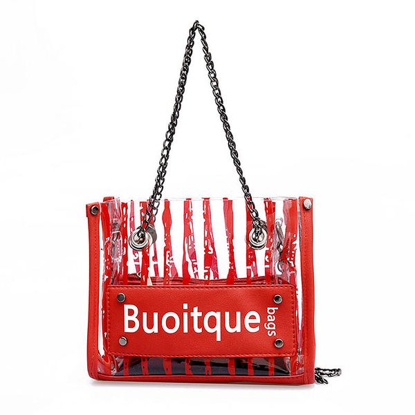 fashion stripes plastic transparent handbag chain shoulder bag woman large capacity bag composite women's bags red
fashion stripes plastic transparent handbag chain shoulder bag woman large capacity bag composite women's bags red