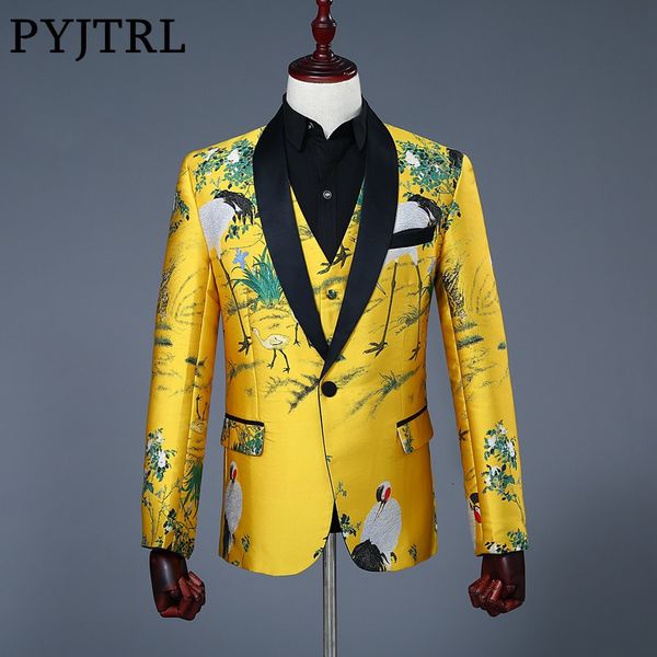 pyjtrl mens classic shawl lapel two pieces set blazer and vest jacquard print slim fit gold jacket wedding stage singers costume, White;black
pyjtrl mens classic shawl lapel two pieces set blazer and vest jacquard print slim fit gold jacket wedding stage singers costume, White;black