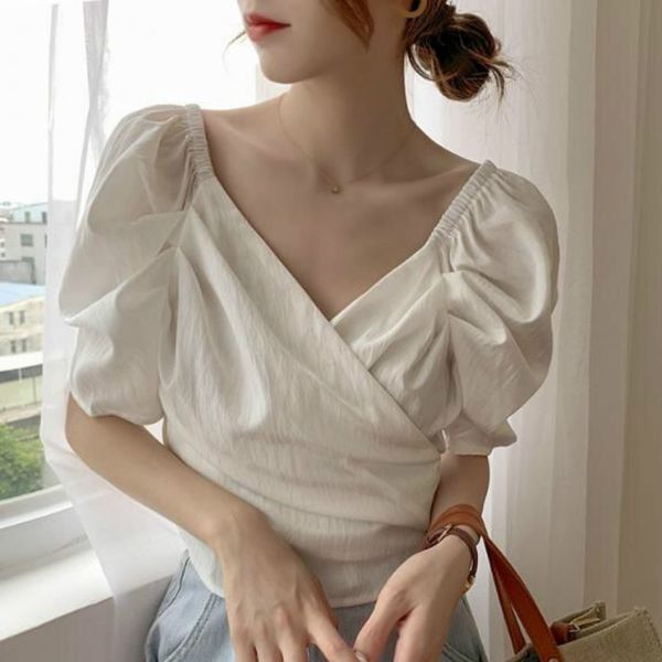 5 colors chiffon blouse women 2020 v neck puff sleeve shirt korean blouse summer new arrival women office ladies shirt, White
5 colors chiffon blouse women 2020 v neck puff sleeve shirt korean blouse summer new arrival women office ladies shirt, White