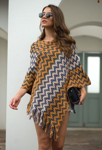 Autumn Womens Cape with Tassel Female Knitted Digtal Printed V Neck Outwear Womens Fashion Designer Clothes
Autumn Womens Cape with Tassel Female Knitted Digtal Printed V Neck Outwear Womens Fashion Designer Clothes