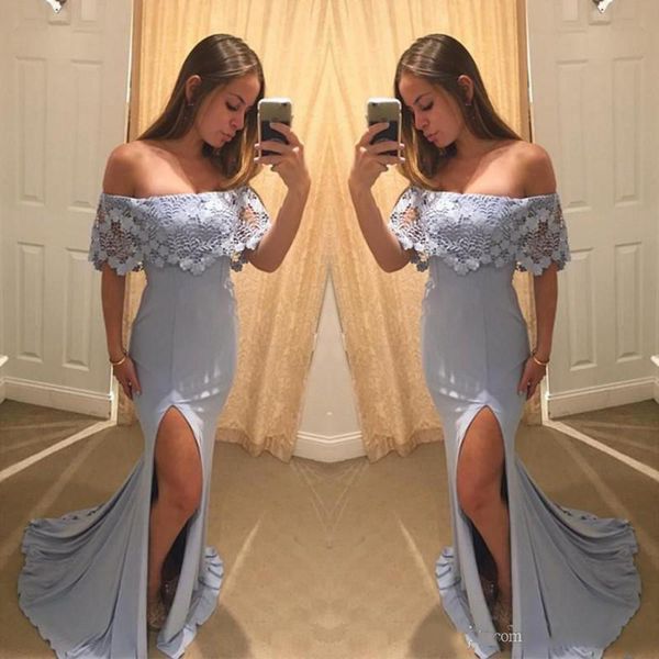 simple mermaid prom dresses lace off the shoulder side split evening gowns sweep train formal party dress custom made, Black
simple mermaid prom dresses lace off the shoulder side split evening gowns sweep train formal party dress custom made, Black