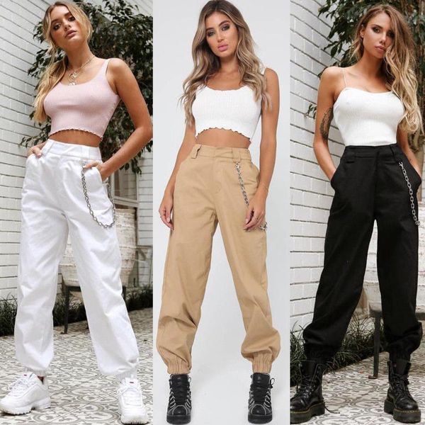 us new women high waist chain hip- combat cargo harem pants leggings trouser, Black;white
us new women high waist chain hip- combat cargo harem pants leggings trouser, Black;white