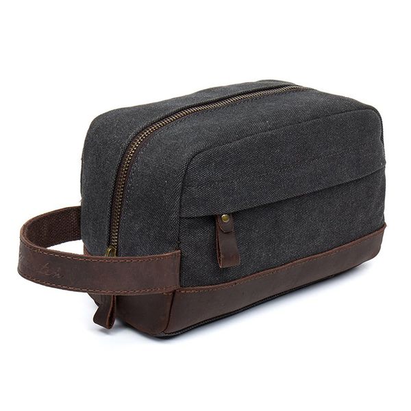 

toiletry beauty case bag leather trim canvas shaving dopp case neceser travel cosmetic makeup bag organizer pouch