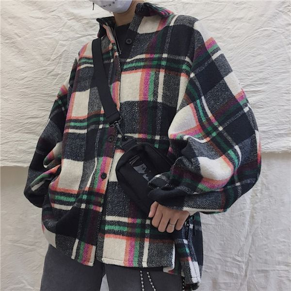 autumn thickening woolen shirt men's fashion retro casual plaid shirt man streetwear wild loose woolen jacket coat men, White;black
autumn thickening woolen shirt men's fashion retro casual plaid shirt man streetwear wild loose woolen jacket coat men, White;black