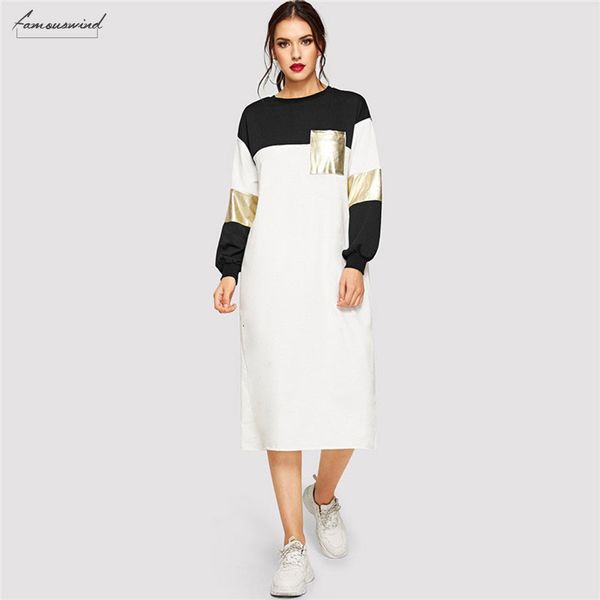 pocket panel patched women dress metallic colorblock spring streetwear casual long sleeve regular fit midi dresses, Black;gray 
pocket panel patched women dress metallic colorblock spring streetwear casual long sleeve regular fit midi dresses, Black;gray