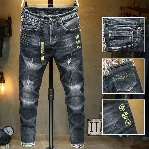 men's cuffs patchwork long pencil skinny jeans pants 2020 new design man fashion slim elastic embroidered denim pants, Blue
men's cuffs patchwork long pencil skinny jeans pants 2020 new design man fashion slim elastic embroidered denim pants, Blue