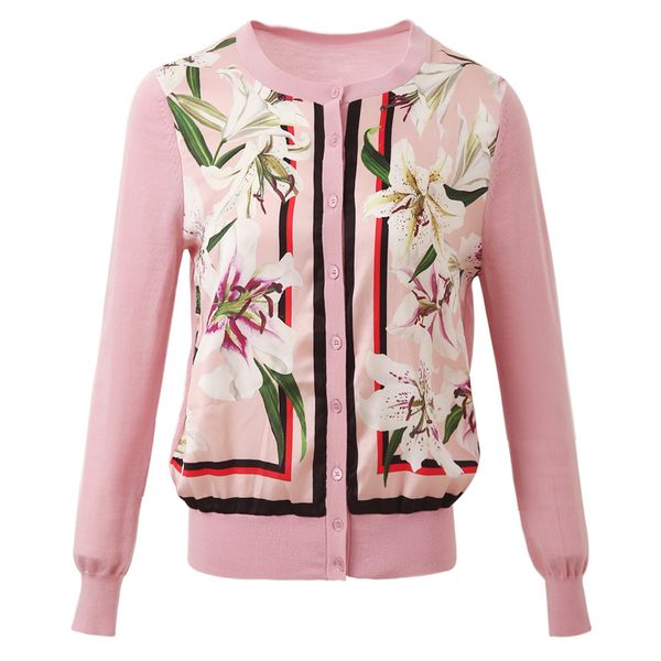 2019 new fashion runway coat women's long sleeve pink lily fower printed spliced knitted coat femal elegant cardigan, Black;brown
2019 new fashion runway coat women's long sleeve pink lily fower printed spliced knitted coat femal elegant cardigan, Black;brown