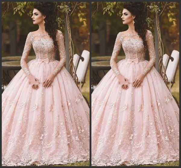 2019 new pink long sleeve prom dresses ball gown lace appliqued bow sheer neck vintage sweet debutantes quinceanera dress evening gowns a163, Black
2019 new pink long sleeve prom dresses ball gown lace appliqued bow sheer neck vintage sweet debutantes quinceanera dress evening gowns a163, Black