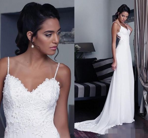 2020 backless wedding dresses mermaid chiffon lace applique sweep train spaghetti strap custom made beach wedding gown vestido de novia, White
2020 backless wedding dresses mermaid chiffon lace applique sweep train spaghetti strap custom made beach wedding gown vestido de novia, White