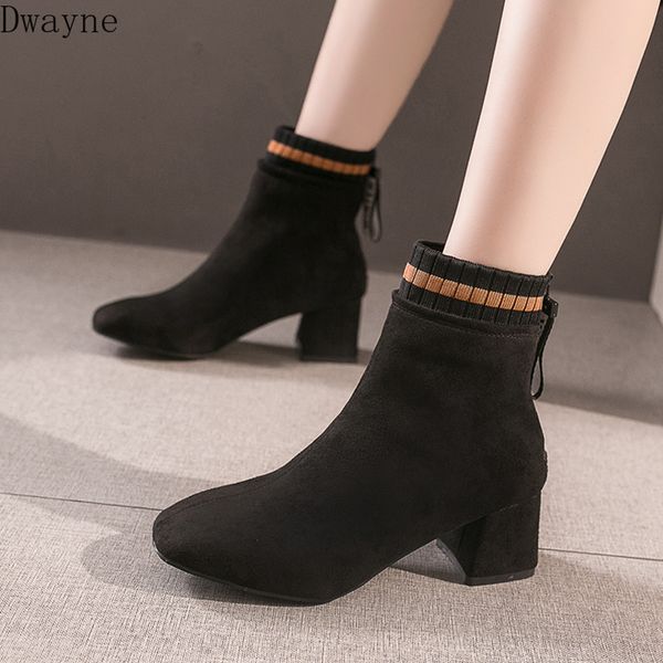 boots female british wind 2020 new square head thick with thin boots tide, Black 
boots female british wind 2020 new square head thick with thin boots tide, Black