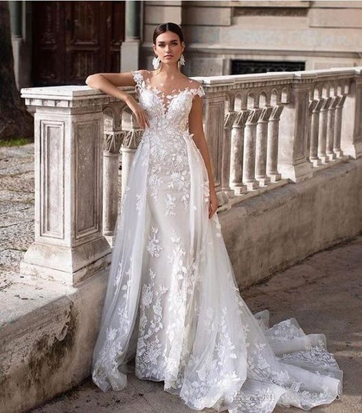 berta 2020 beach mermaid wedding dresses 3d floral applique lace backless sweep tulle train plus size detachable bridal gowns robe de mariée, White
berta 2020 beach mermaid wedding dresses 3d floral applique lace backless sweep tulle train plus size detachable bridal gowns robe de mariée, White