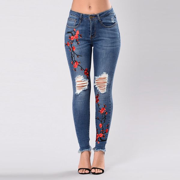 newly women embroidery jeans pants skinny ripped high waist stretch pencil denim trousers vk-ing, Blue
newly women embroidery jeans pants skinny ripped high waist stretch pencil denim trousers vk-ing, Blue