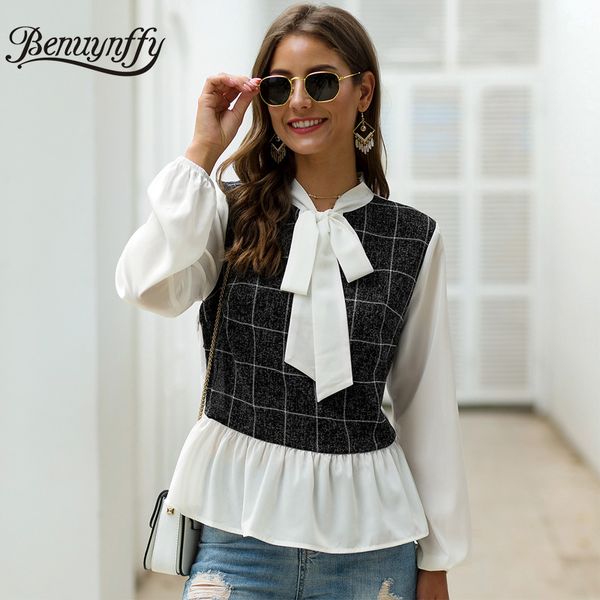 benuynffy bow tie neck long sleeve plaid blouse 2020 spring new women color block elegant office ladies pleated shirts, White
benuynffy bow tie neck long sleeve plaid blouse 2020 spring new women color block elegant office ladies pleated shirts, White