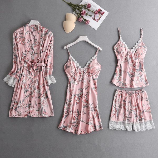 4pieces pijama women pajama set satin sleepwear suit winter pyjama femme silk flower pajamas for women with padded, Black;red
4pieces pijama women pajama set satin sleepwear suit winter pyjama femme silk flower pajamas for women with padded, Black;red