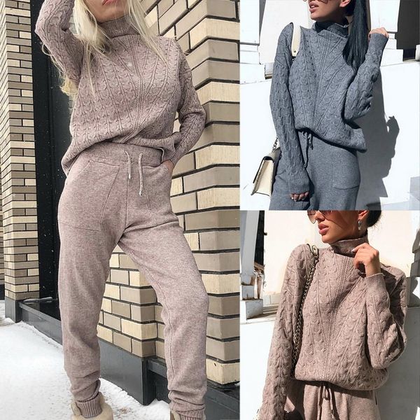 women autumn winter knitted tracksuit pants sets turtleneck sweaters+drawstring trousers solid warm ladies tracksuit clothes new, Black;blue
women autumn winter knitted tracksuit pants sets turtleneck sweaters+drawstring trousers solid warm ladies tracksuit clothes new, Black;blue