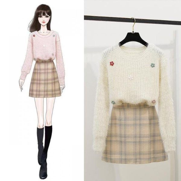 women 2020 spring autumn sweet suits female flower knitted pullover sweater + plaid mini skirts sets casual two pieces set n343, White
women 2020 spring autumn sweet suits female flower knitted pullover sweater + plaid mini skirts sets casual two pieces set n343, White
