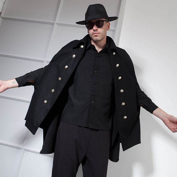 men's wool & blends autumn winter loose mid-length coat world war ii cape large-size fashion bat sleeves, Black
men's wool & blends autumn winter loose mid-length coat world war ii cape large-size fashion bat sleeves, Black