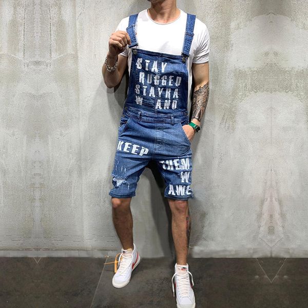 2019 new fashion men's ripped jeans jumpsuits shorts summer hi street distressed denim bib overalls for man suspender pants, Blue
2019 new fashion men's ripped jeans jumpsuits shorts summer hi street distressed denim bib overalls for man suspender pants, Blue