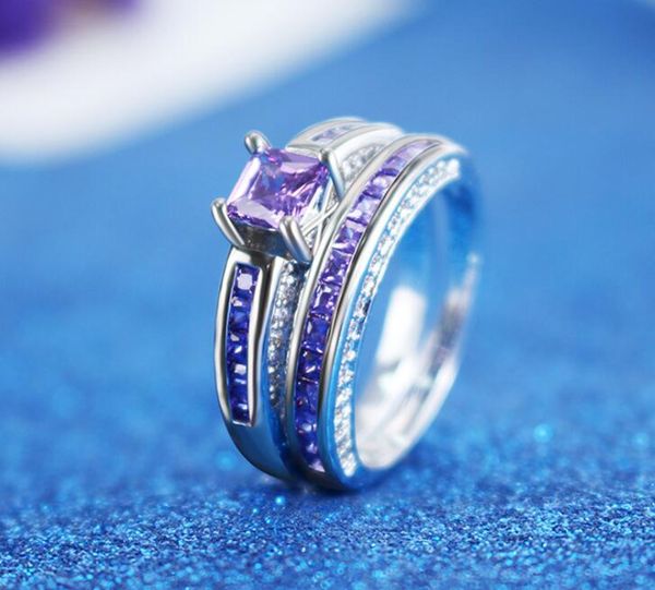lady's 925 sterling silver princess-cut simulated diamond cz paved purple stone 2 wedding band ring sets jewelry for women size 6 - 11, Golden;silver
lady's 925 sterling silver princess-cut simulated diamond cz paved purple stone 2 wedding band ring sets jewelry for women size 6 - 11, Golden;silver