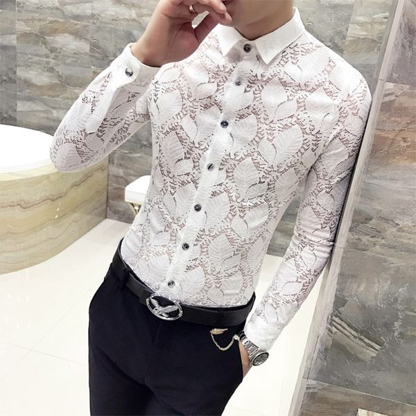 gentlemen shirt dress 2019 spring new long sleeve men shirt all match quality lace hollow mens casual shirts night club tuxedo, White;black
gentlemen shirt dress 2019 spring new long sleeve men shirt all match quality lace hollow mens casual shirts night club tuxedo, White;black