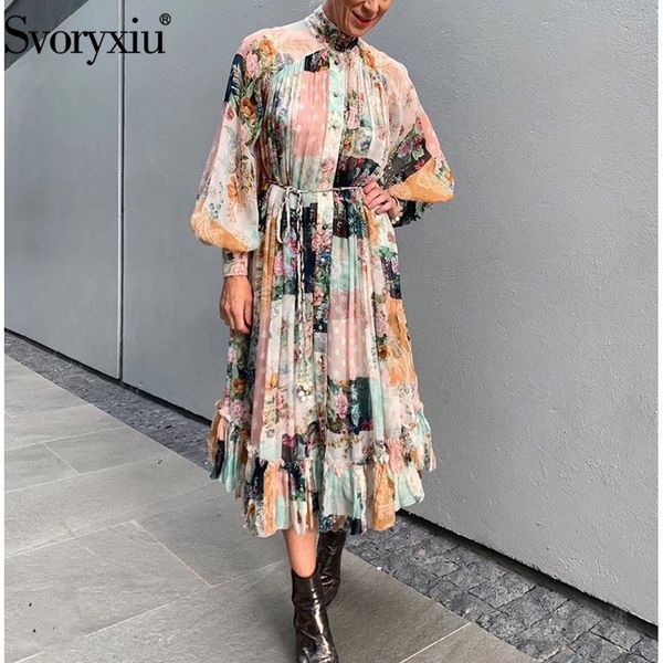 svoryxiu runway designer summer beach style dresses women's elegant lantern sleeve single-breasted flower print loose dress, Black;gray
svoryxiu runway designer summer beach style dresses women's elegant lantern sleeve single-breasted flower print loose dress, Black;gray