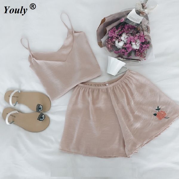 rose embroidery pajamas sets 2019 women casual shorts homewear short sleeve sleepwear lady lovely cute pajamas suits sets, Black;red
rose embroidery pajamas sets 2019 women casual shorts homewear short sleeve sleepwear lady lovely cute pajamas suits sets, Black;red