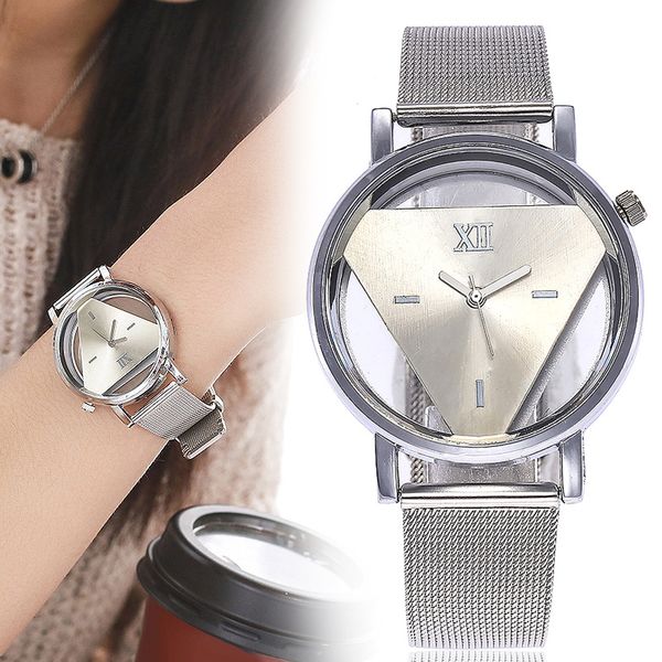 women classic quartz watch alloy mesh band triangular embedded dial watch gifts k2, Slivery;brown
women classic quartz watch alloy mesh band triangular embedded dial watch gifts k2, Slivery;brown