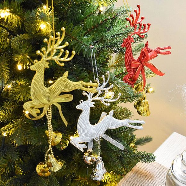 

gold sliver red reindeer christmas tree hanging bauble ornament party xmas decor deer with bells festival baubles decoration