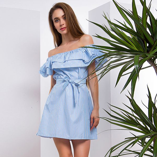 Short Sexy Slash Neck Mini Dress Sleevelee Slim Slash Mini Party Dresses Women Solid Fashion Striped Straight Ladies Dress New 
Short Sexy Slash Neck Mini Dress Sleevelee Slim Slash Mini Party Dresses Women Solid Fashion Striped Straight Ladies Dress New