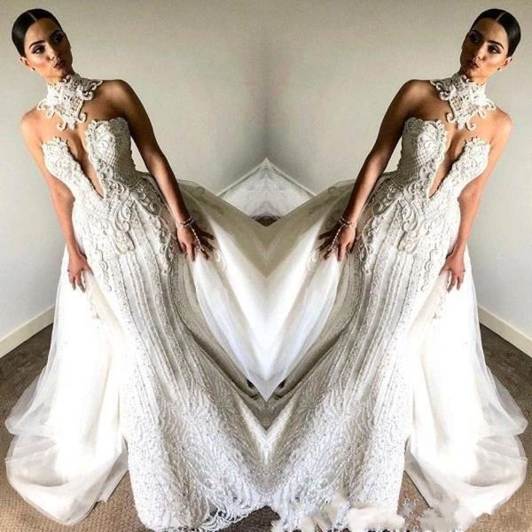 vintage mermaid overskirts wedding dresses 2019 new high neck sleeveless bridal gowns graceful french lace plus size wedding dress, White
vintage mermaid overskirts wedding dresses 2019 new high neck sleeveless bridal gowns graceful french lace plus size wedding dress, White