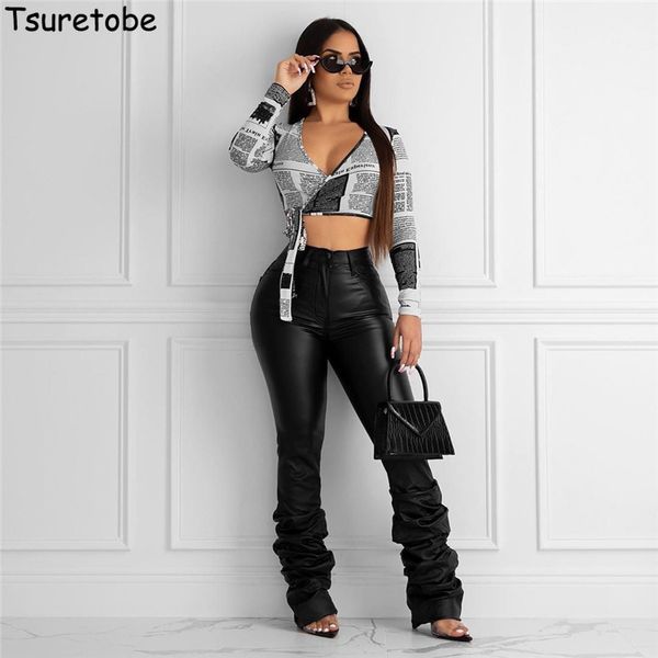 tsuretobe pu leather streetwear stacked pants women plus size high waist ruched pants office lady trousers casual flare, Black;white
tsuretobe pu leather streetwear stacked pants women plus size high waist ruched pants office lady trousers casual flare, Black;white