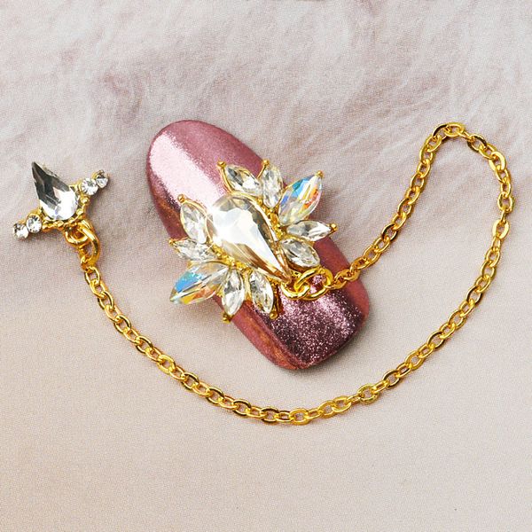 1pc nail art jewelry chain 3d alloy nail art accessories shinning crystal gold nails jewelry level beauty charms,jh788, Silver;gold