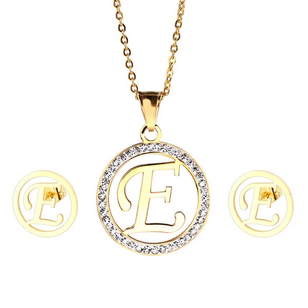 new arrival elegant alphabet e letter stainless steel jewelry sets gold color crystal stud earrings and necklace set, Silver
new arrival elegant alphabet e letter stainless steel jewelry sets gold color crystal stud earrings and necklace set, Silver