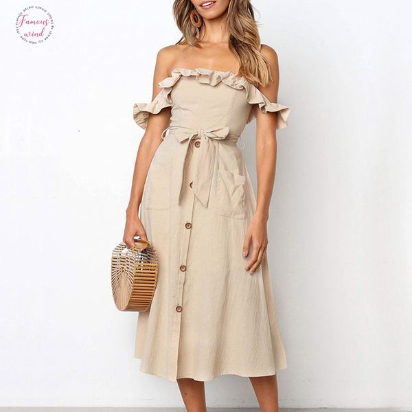 off shoulder ruffle women dress elegant black button cotton summer dress casual female midi lady vestidos festa, Black;gray
off shoulder ruffle women dress elegant black button cotton summer dress casual female midi lady vestidos festa, Black;gray