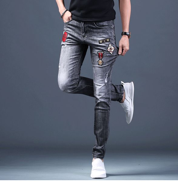 2020 spring and summer models hole embroidered jeans men's slim pants men's trendy elastic wild feet pants men, Blue
2020 spring and summer models hole embroidered jeans men's slim pants men's trendy elastic wild feet pants men, Blue